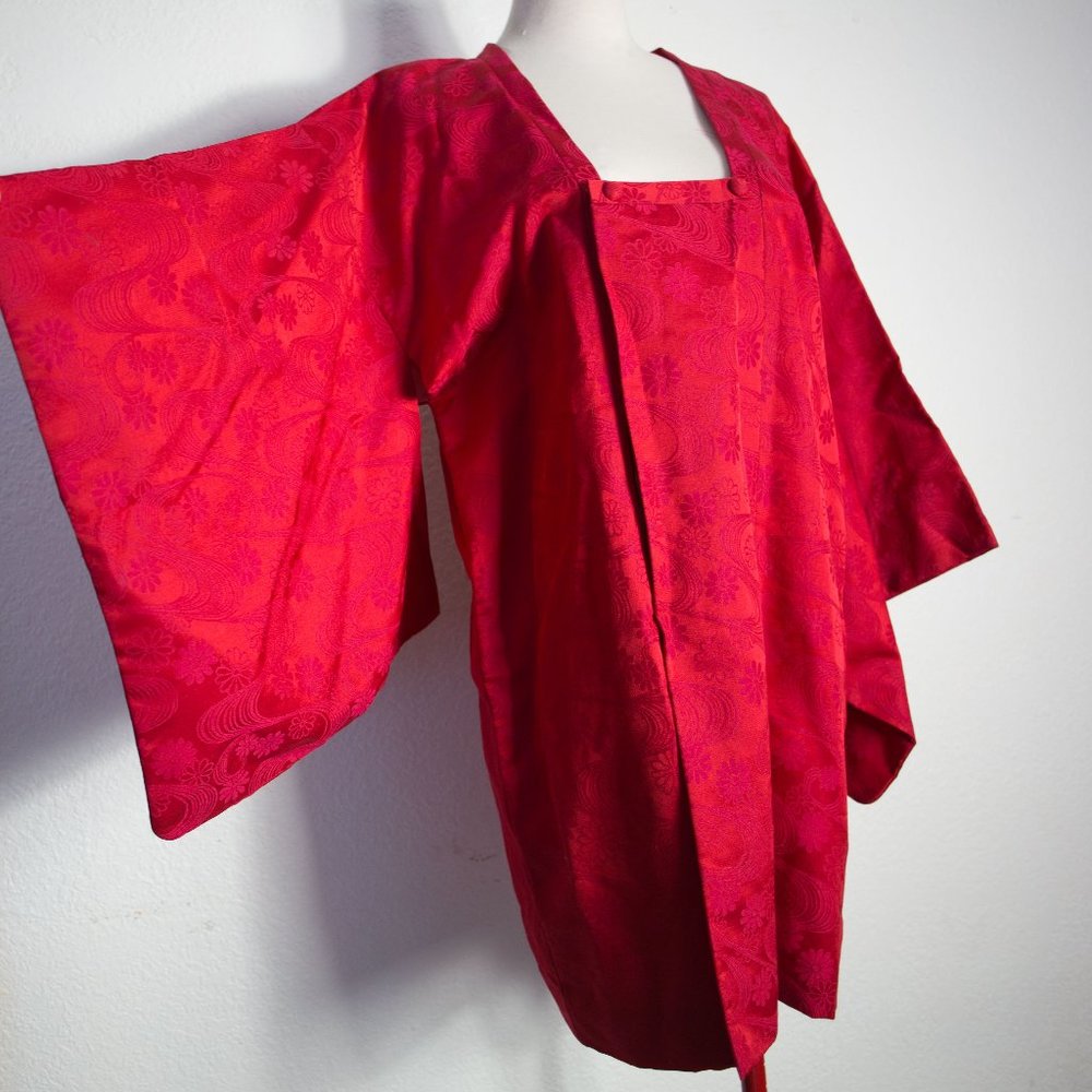 Vintage Red Kimono Boat Neck Top/Robe Size XL-XXL